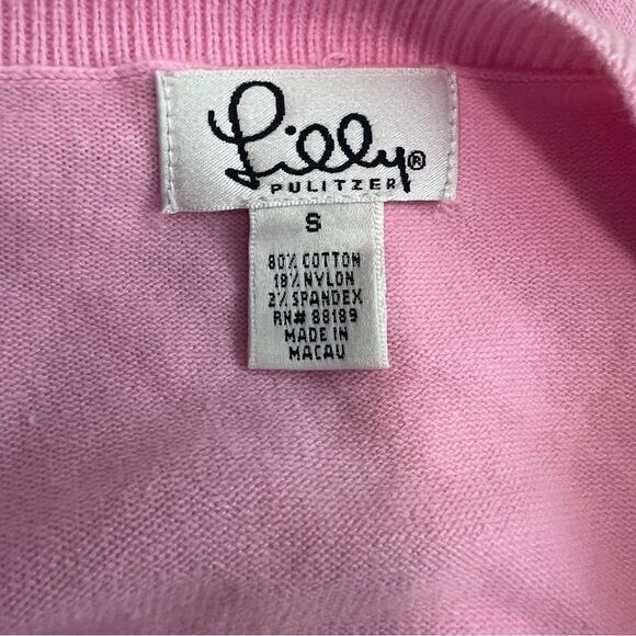 Lilly Pulitzer V-Neck Argyle Pink/Lime Green Sweater Size S - Picture 5 of 5